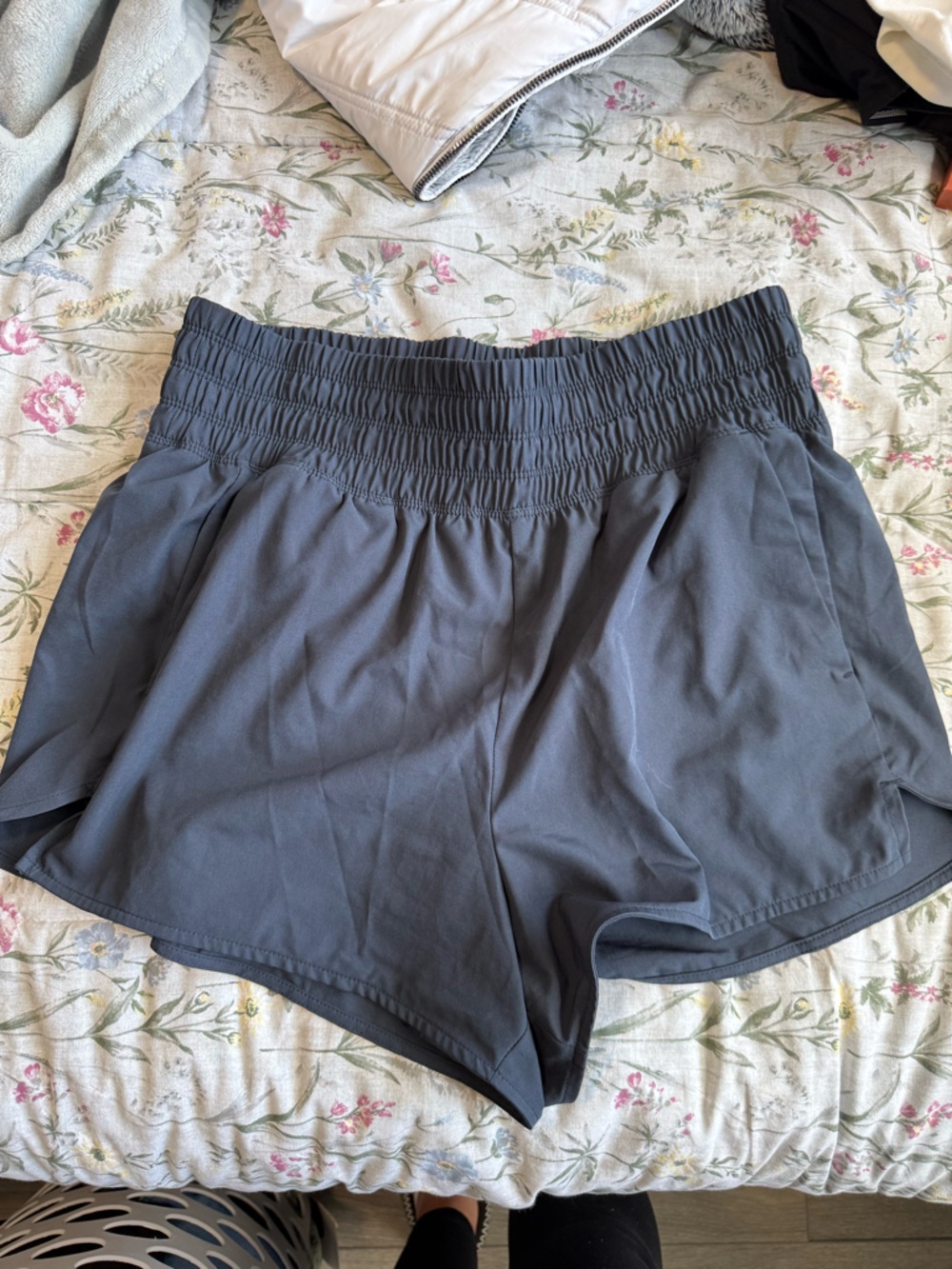 Black Smocked Waist Athletic Shorts